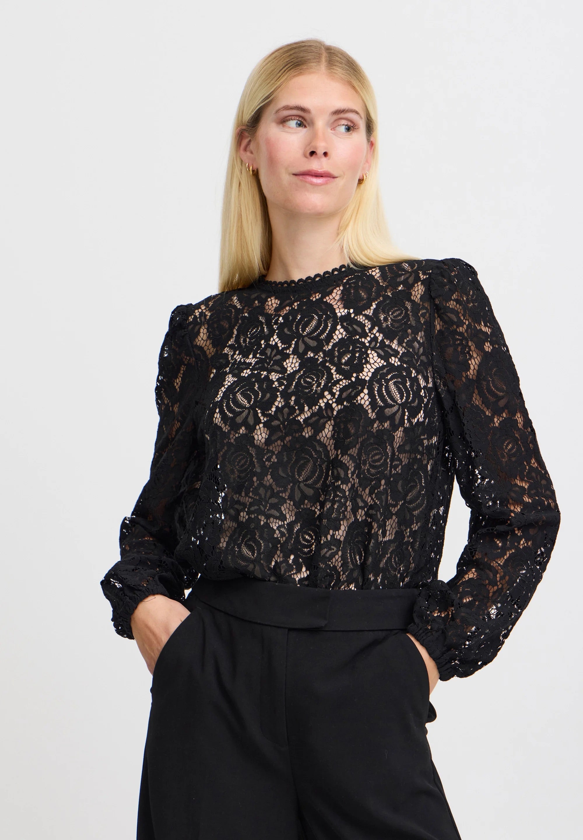 b.young BXGilace Floral Lace Blouse - Black