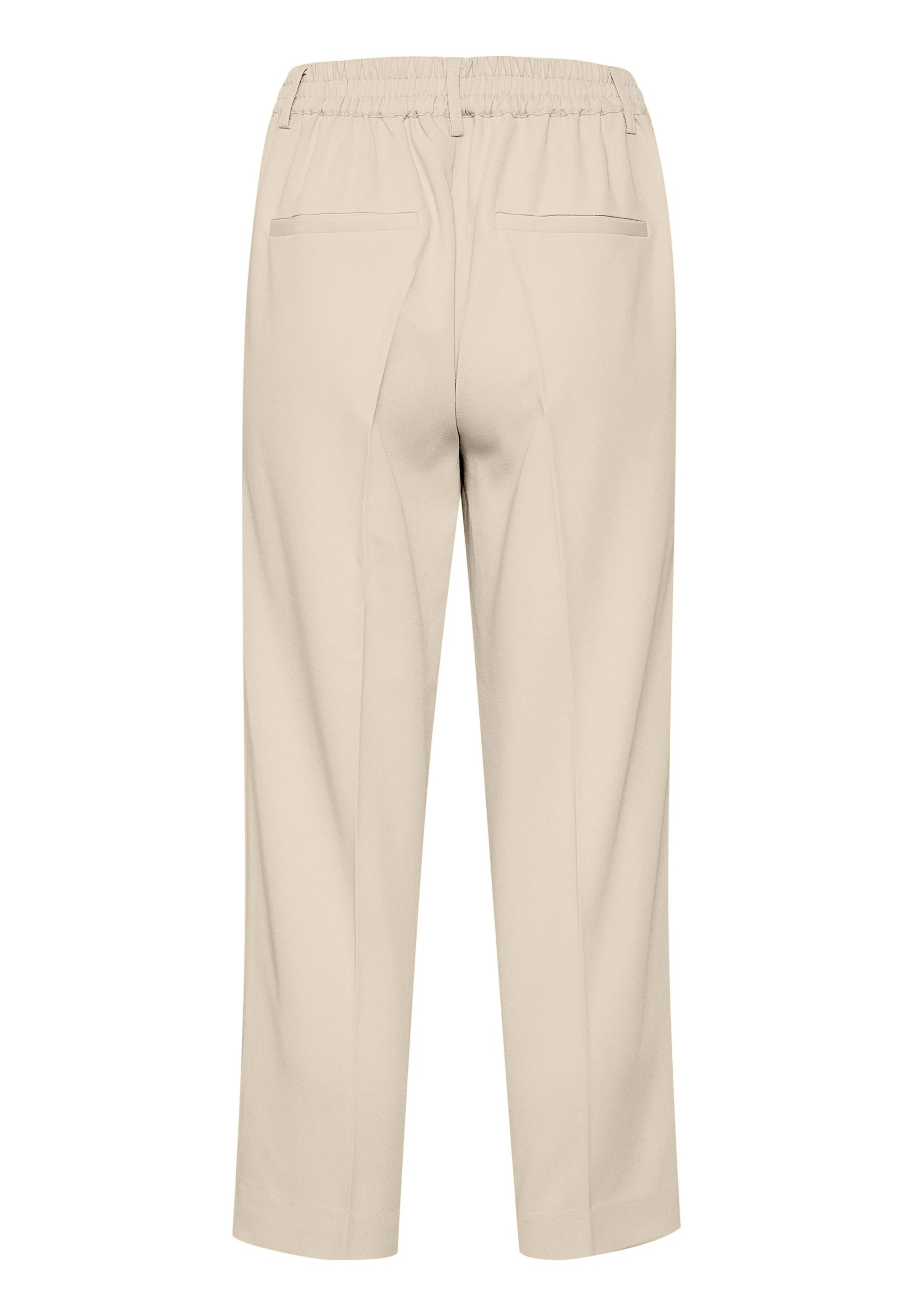 Kaffe KAsakura HW Sand Beige Cropped Tailored Trousers – Elastic Waist Pressed Crease Side Pockets | Women
