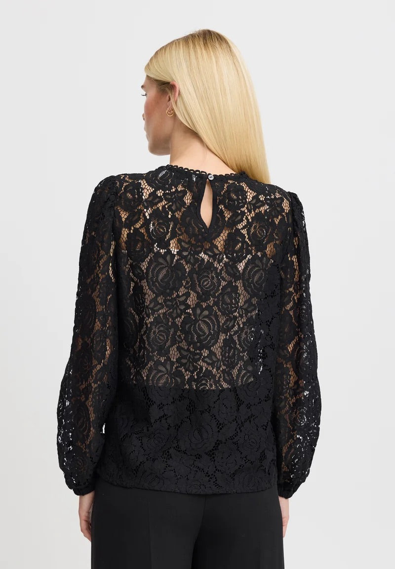 b.young BXGilace Floral Lace Blouse - Black