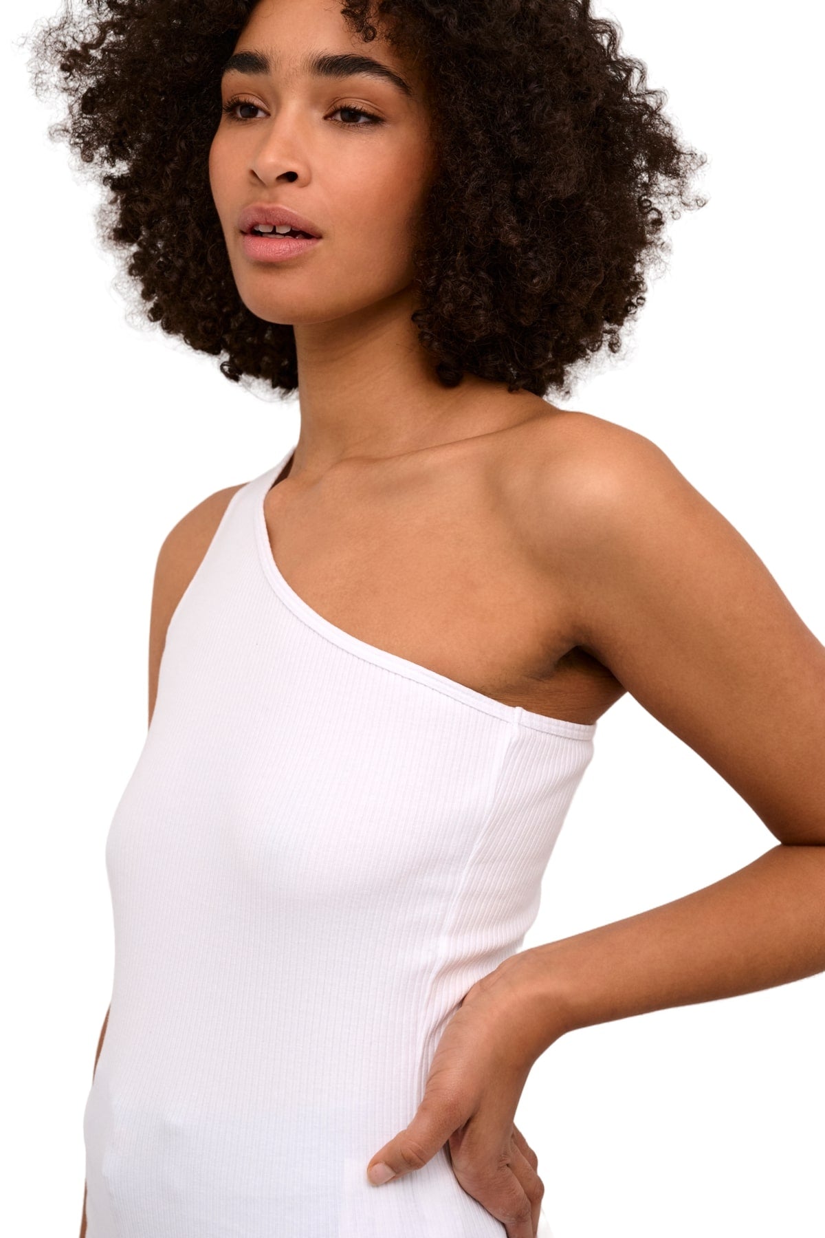 Kaffe KApia White One Shoulder Ribbed Top – Fitted Sleeveless Asymmetric | Women