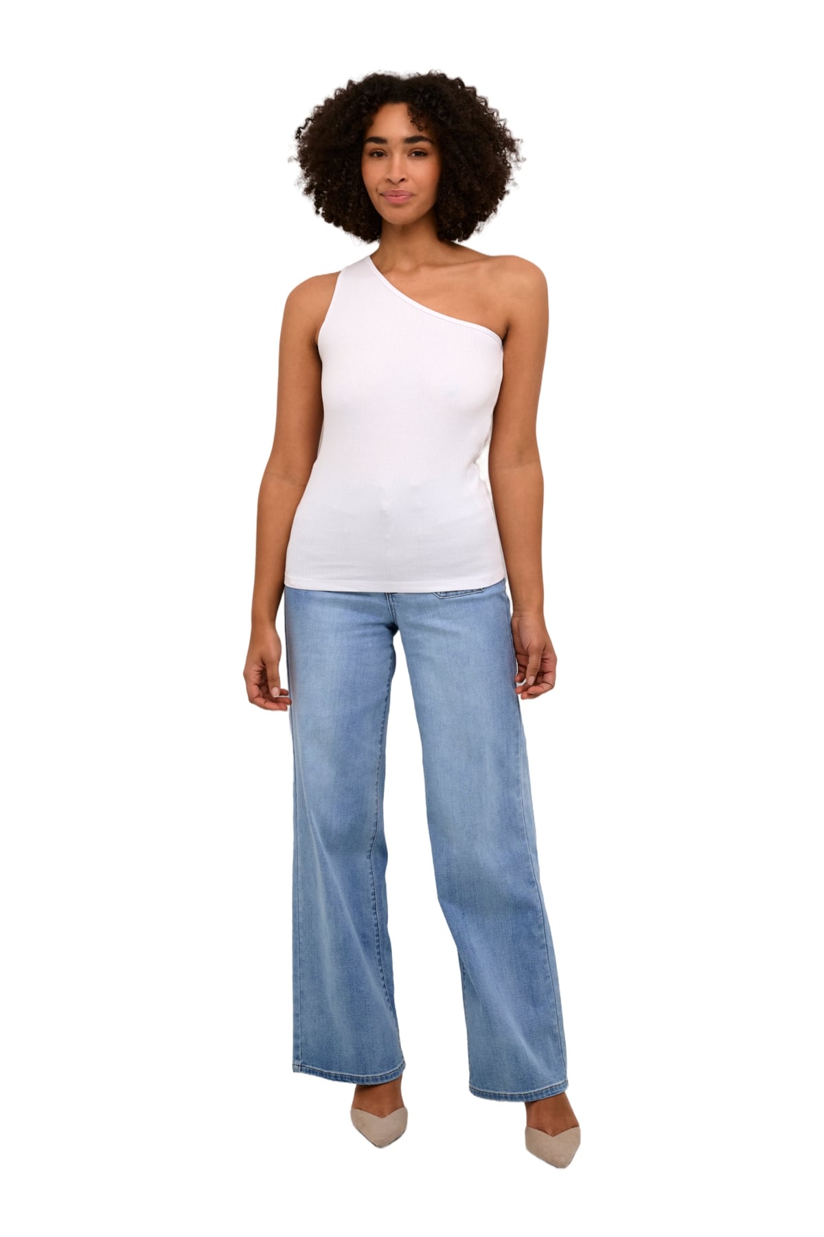 Kaffe KApia White One Shoulder Ribbed Top – Fitted Sleeveless Asymmetric | Women