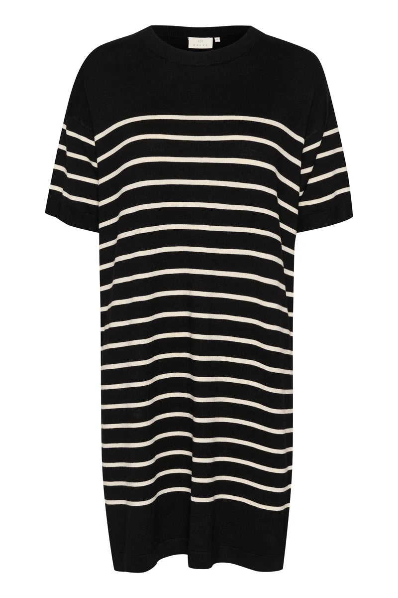 Kaffe Kalizza Black & White Stripe Knit Mini Dress – Short Sleeve | Women
