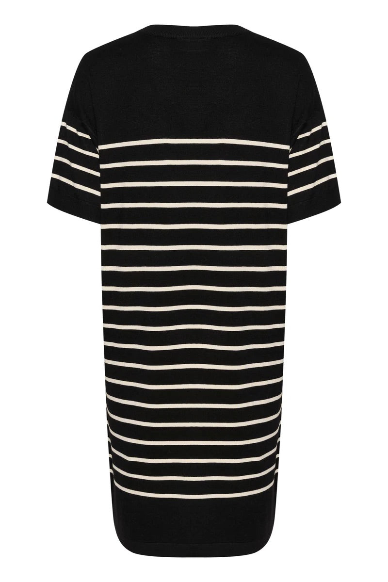 Kaffe Kalizza Black & White Stripe Knit Mini Dress – Short Sleeve | Women