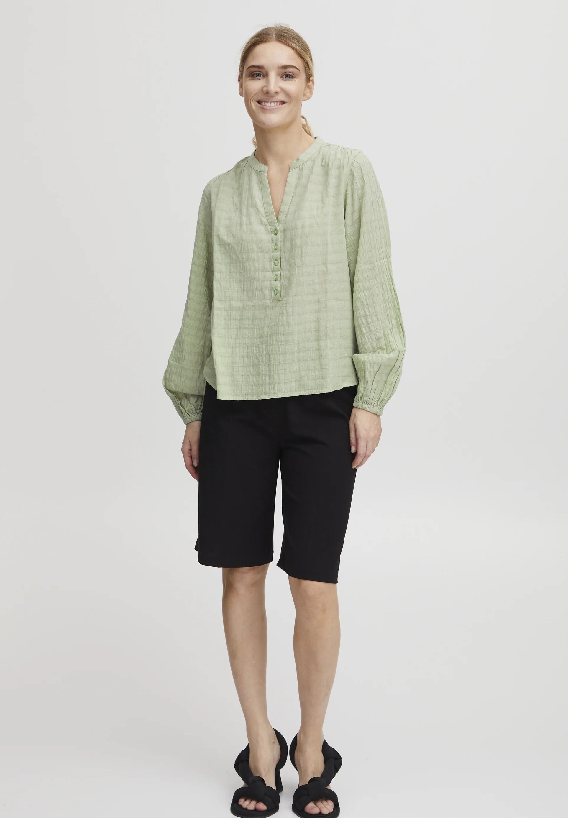 b.young BYIloni Textured Jacquard Blouse - Smoke Green