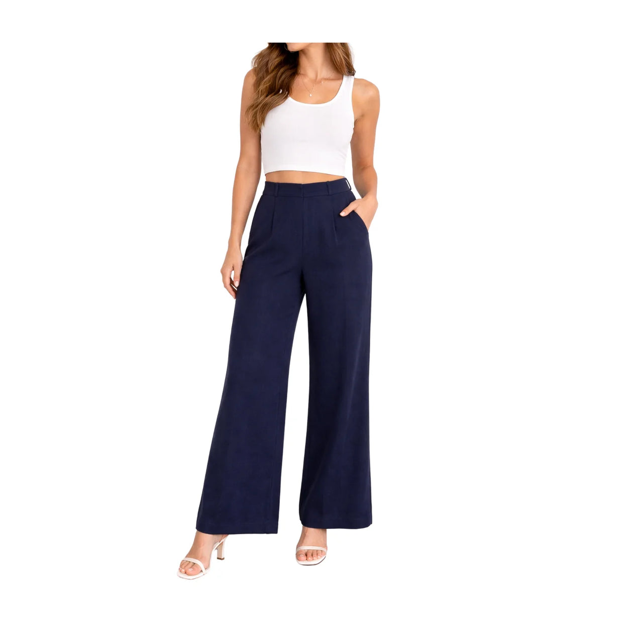 Zero Navy Blue Wide-Leg High-Waist Trousers – Elastic Waist | Women