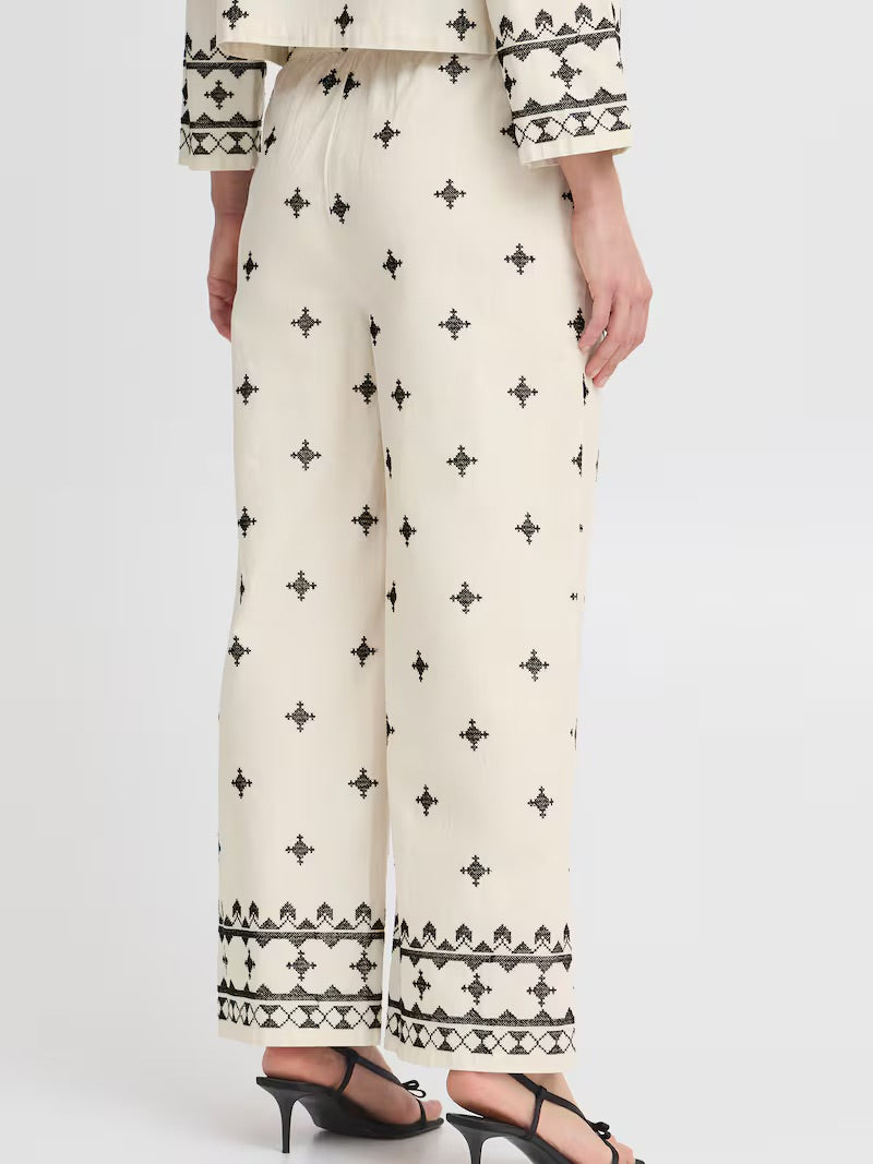 b.young Bydunia Embroidered Wide-Leg Pants - Beige