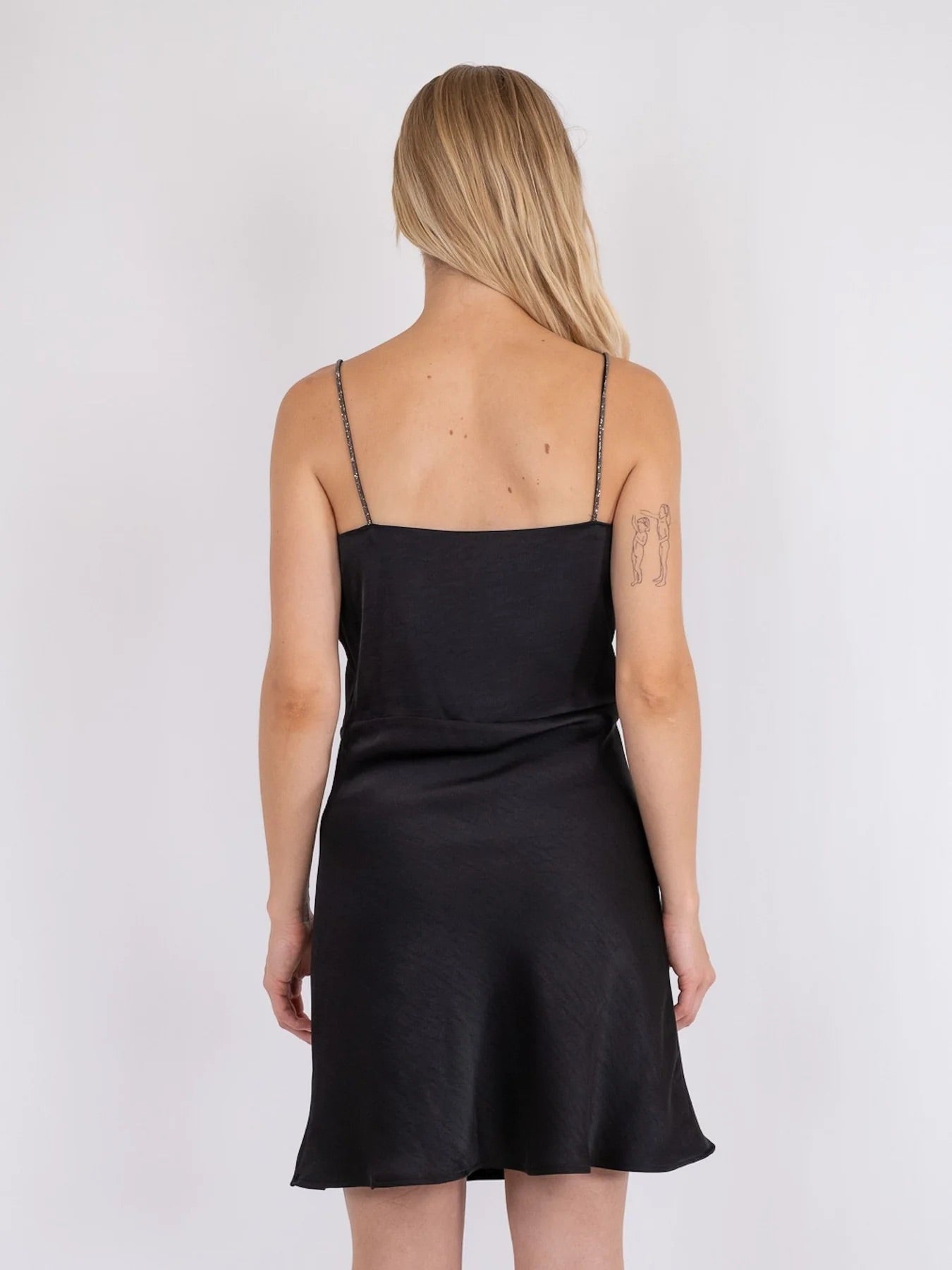 Neo Noir Clara Black Heavy Sateen Slip Mini Dress – Crystal Straps | Women's Designer Outlet