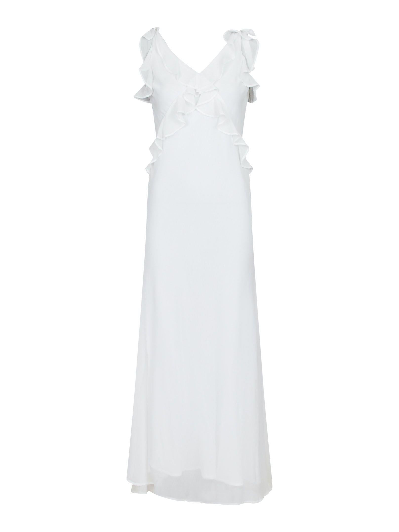 Neo Noir Dara White Chiffon Ruffle V-Neck Maxi Dress – Sleeveless | Women
