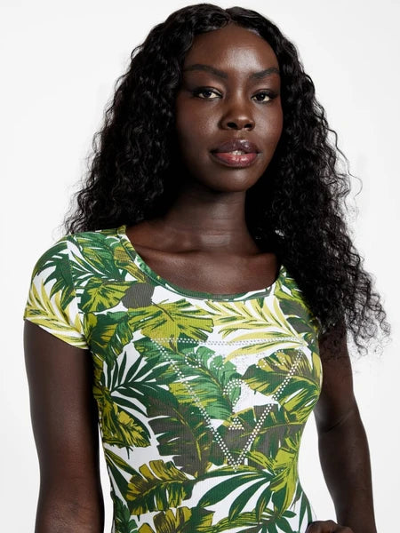 Guess Luciana Tropical Print Logo Mini Dress – Green | Size L