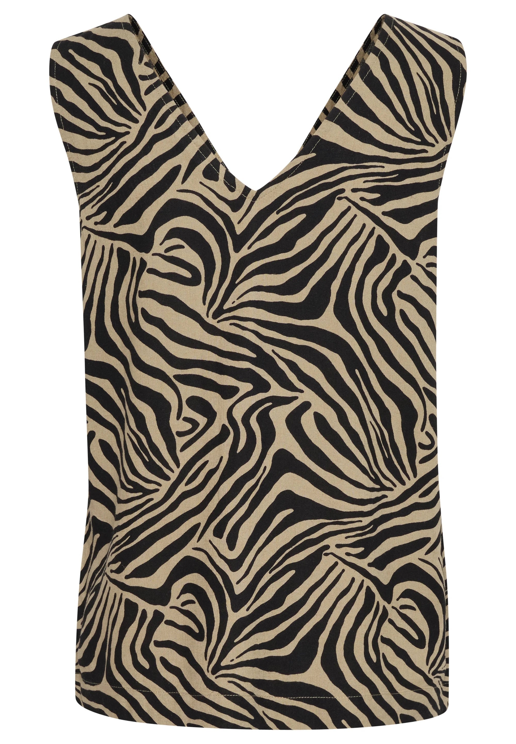 Kaffe KAmilia Sand Black Zebra Animal Print V-Neck Sleeveless Top – Double V-Neck Relaxed Fit | Women