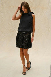 Neo Noir Miva Big Sequins Black Mini Skirt – Disc Sequin Scallop Hem | Women