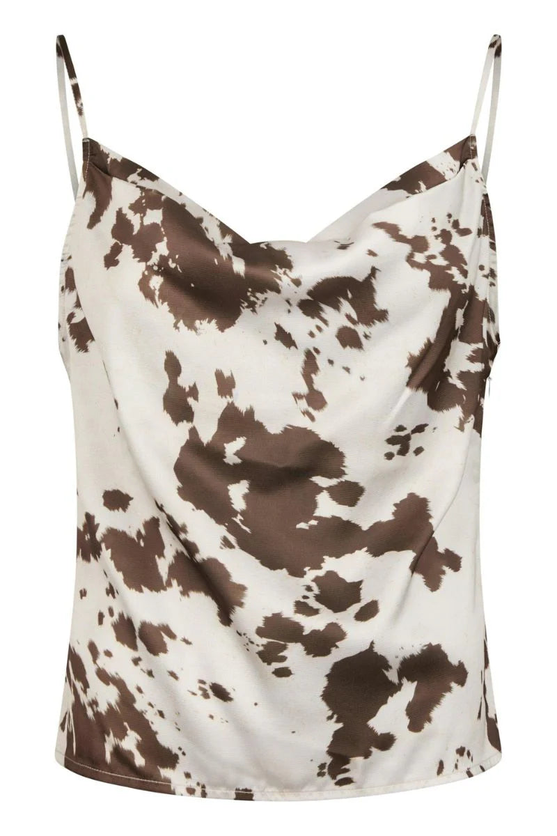 Neo Noir Lindy Cow Print Satin Cowl Neck Cami Top – Adjustable Straps | Women
