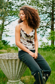 Neo Noir Lindy Cow Print Satin Cowl Neck Cami Top – Adjustable Straps | Women