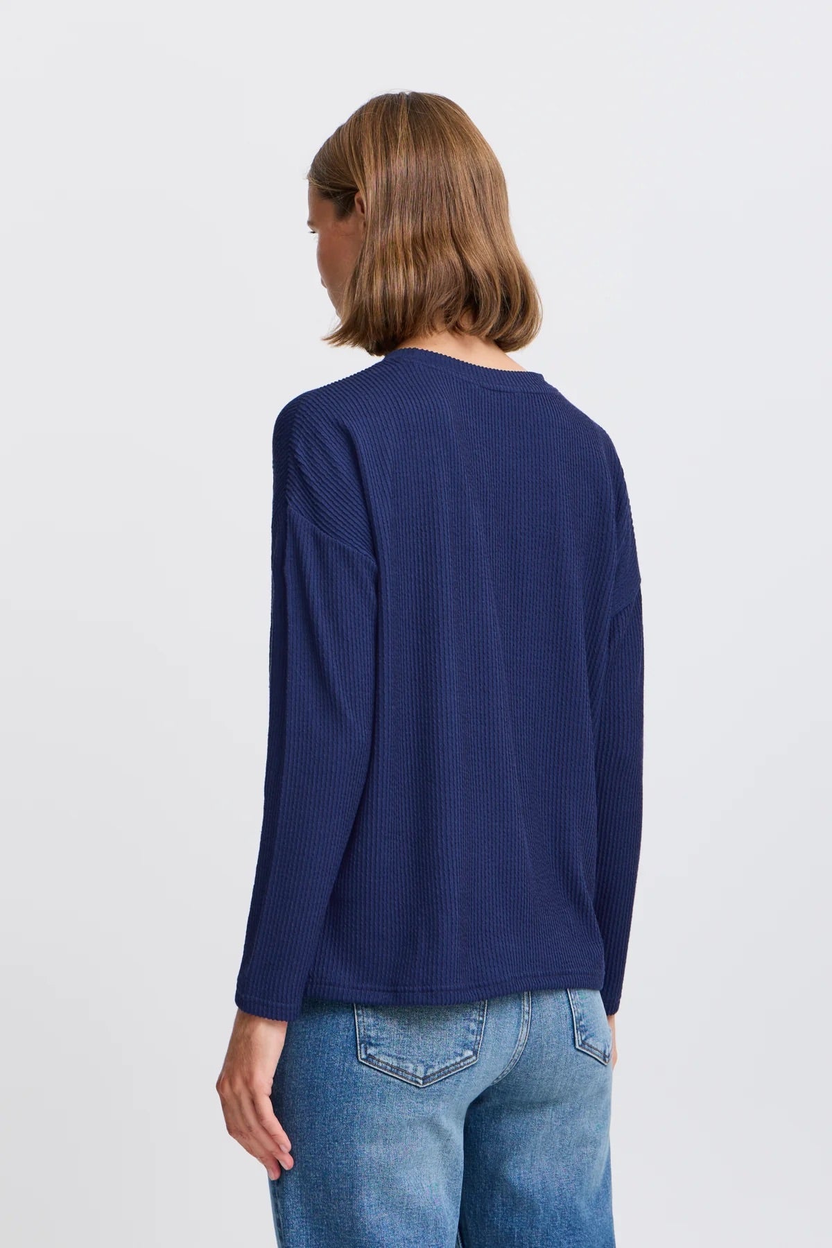 b.young Bypesina Textured Long-Sleeve Top - Medieval Blue