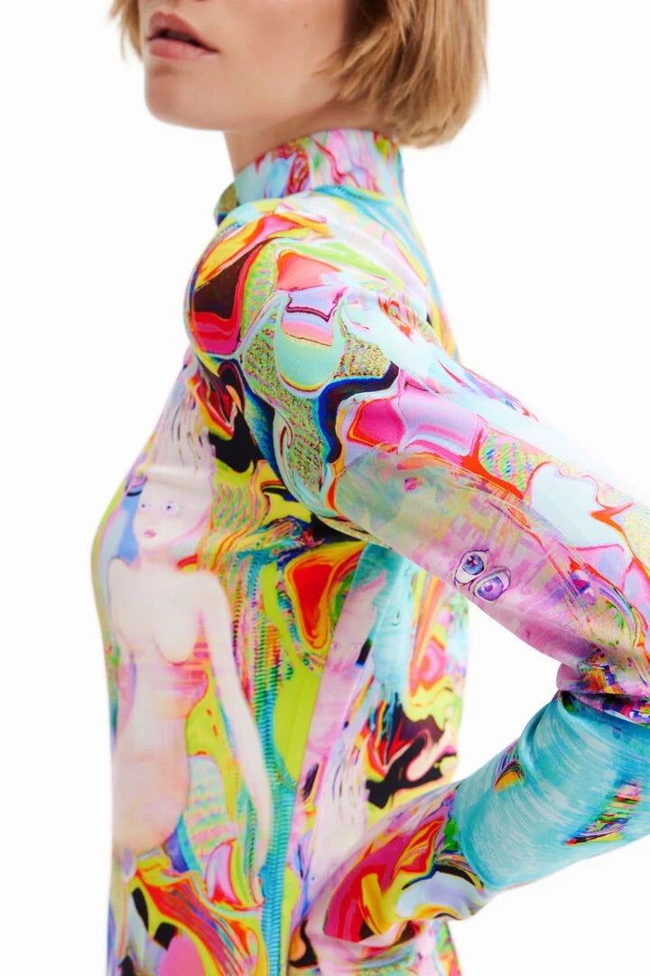 Desigual Psychedelic Art Print Long-Sleeve Mini Dress – Multicolour