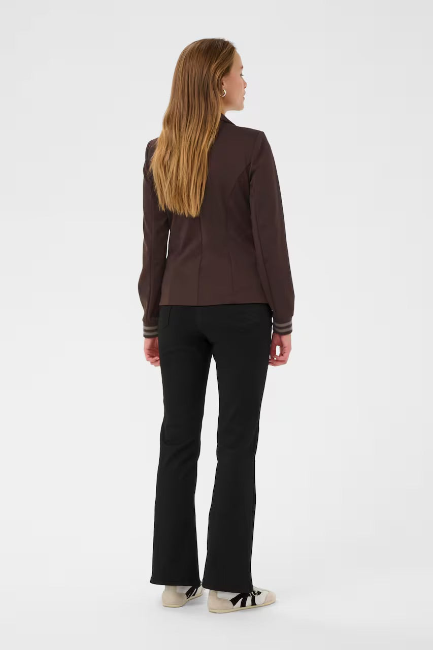Kaffe Kinnie Mocha Brown Blazer – 1-Button Striped Knit Cuffs Fitted | Women