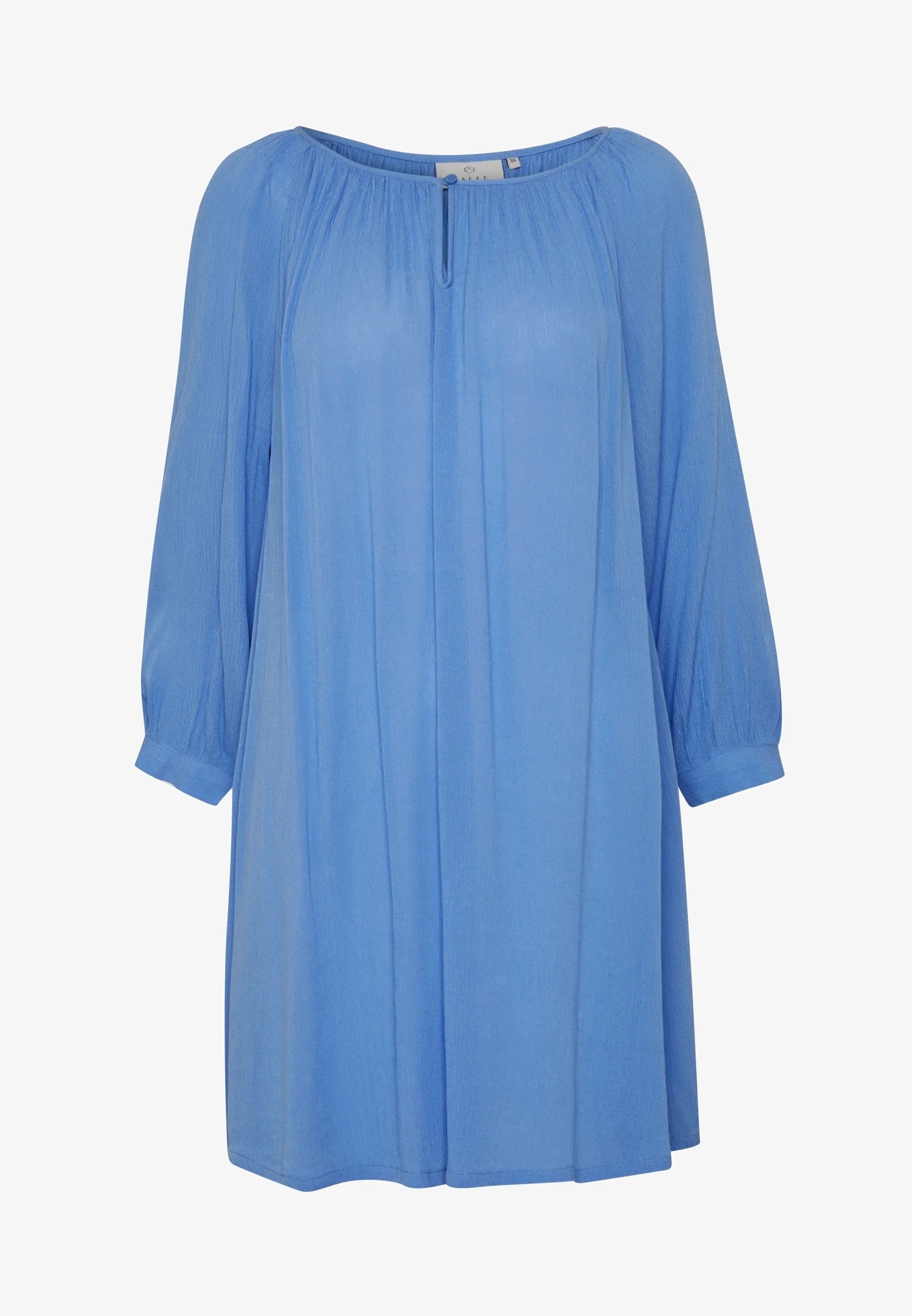 Kaffe KAamber Lettuce Blue Oversized Tunic – Gathered Round Neck Keyhole 3/4 Sleeves Button Cuff | Women