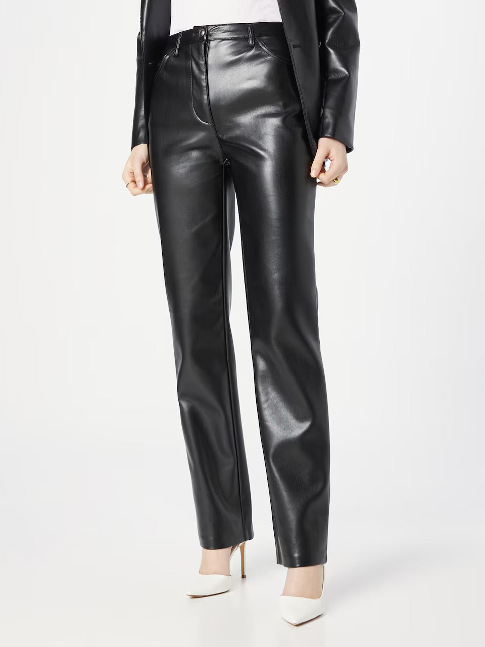 Guess Kelly Straight Faux Leather Trousers – Black