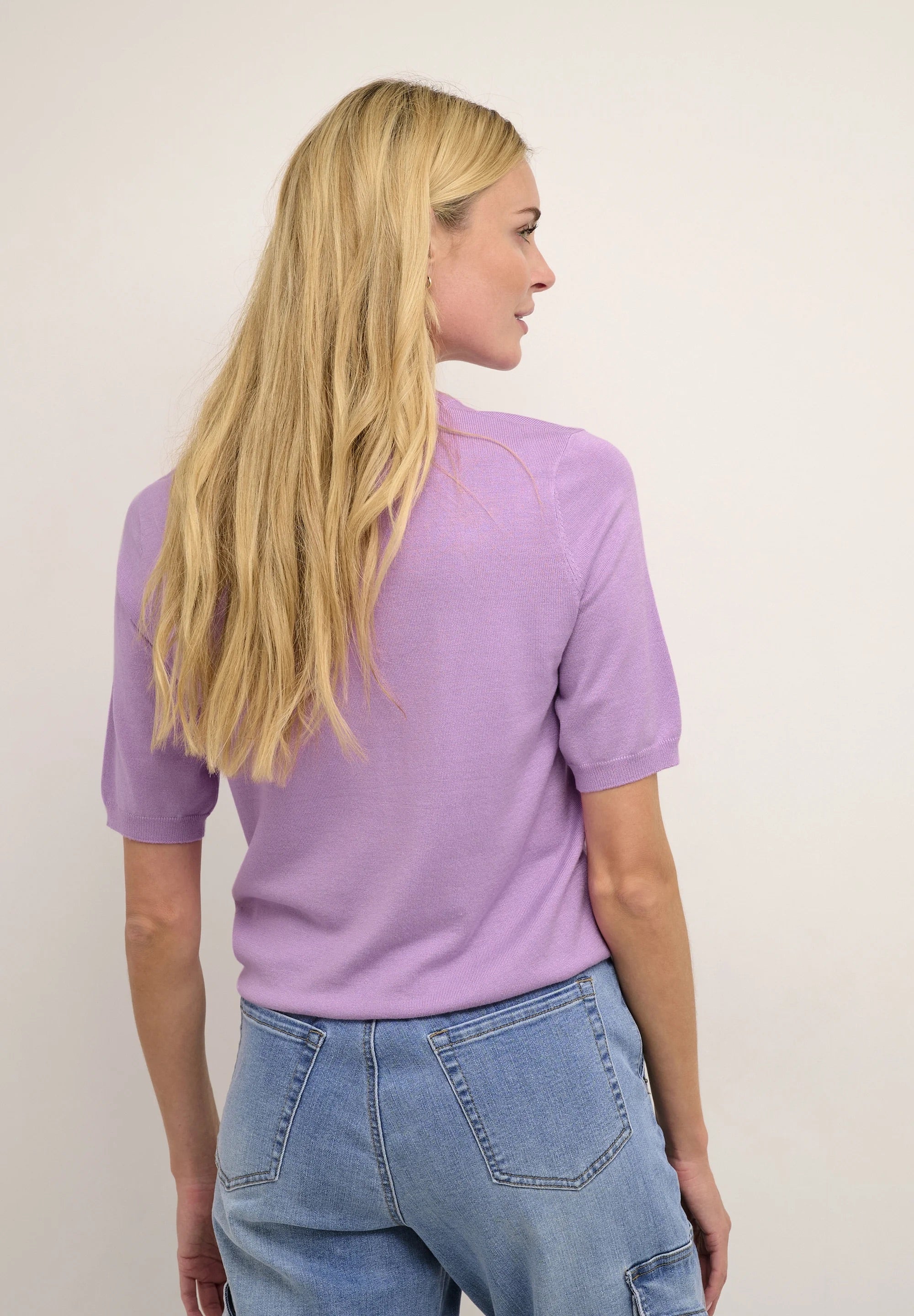 Kaffe Kalizza Lupine Lavender Fine Knit Short Sleeve Top – Women's Designer Outlet
