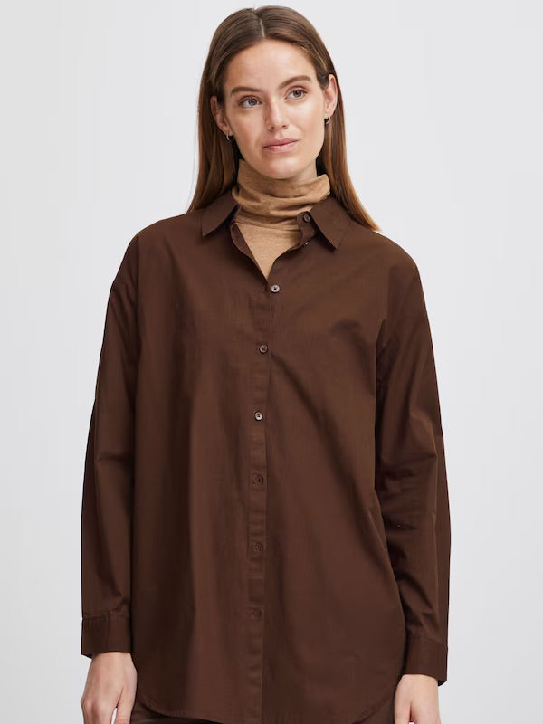 b.young BYGamze Oversized Tunic Shirt - Dark Brown
