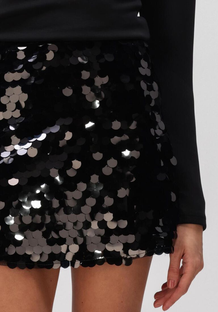 Neo Noir Miva Big Sequins Black Mini Skirt – Disc Sequin Scallop Hem | Women