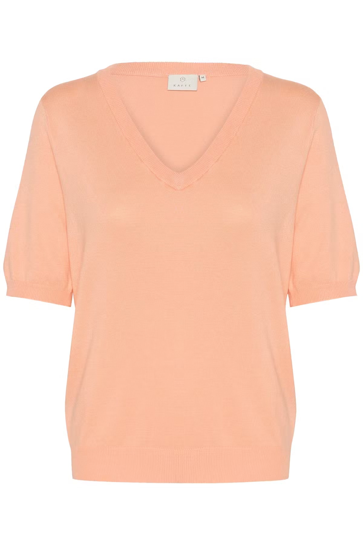 Kaffe KAlizza Peach Knit Pullover – V-Neck Puff Sleeves Relaxed Fit | Women