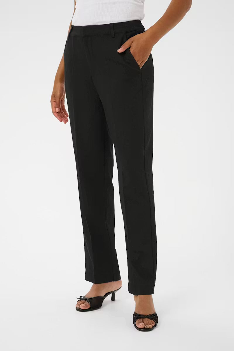 Kaffe KAsakura Black Straight Leg Tailored Trousers – Side Pockets Zip Fly Ankle Length | Women