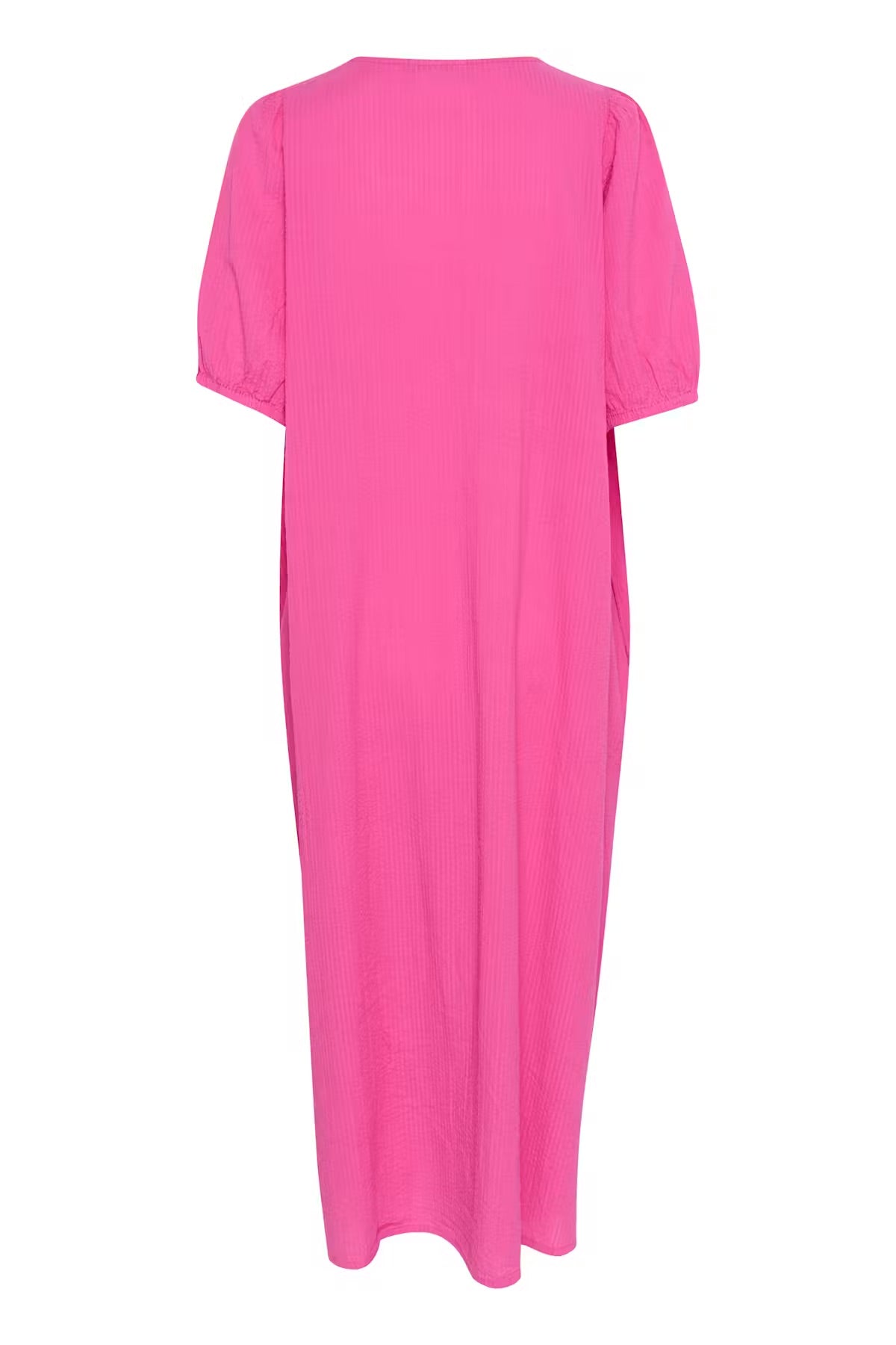 Kaffe KAlinn Hot Pink Oversized Maxi Dress – V-Neck Puff 3/4 Sleeves Side Pockets Relaxed Fit | Women