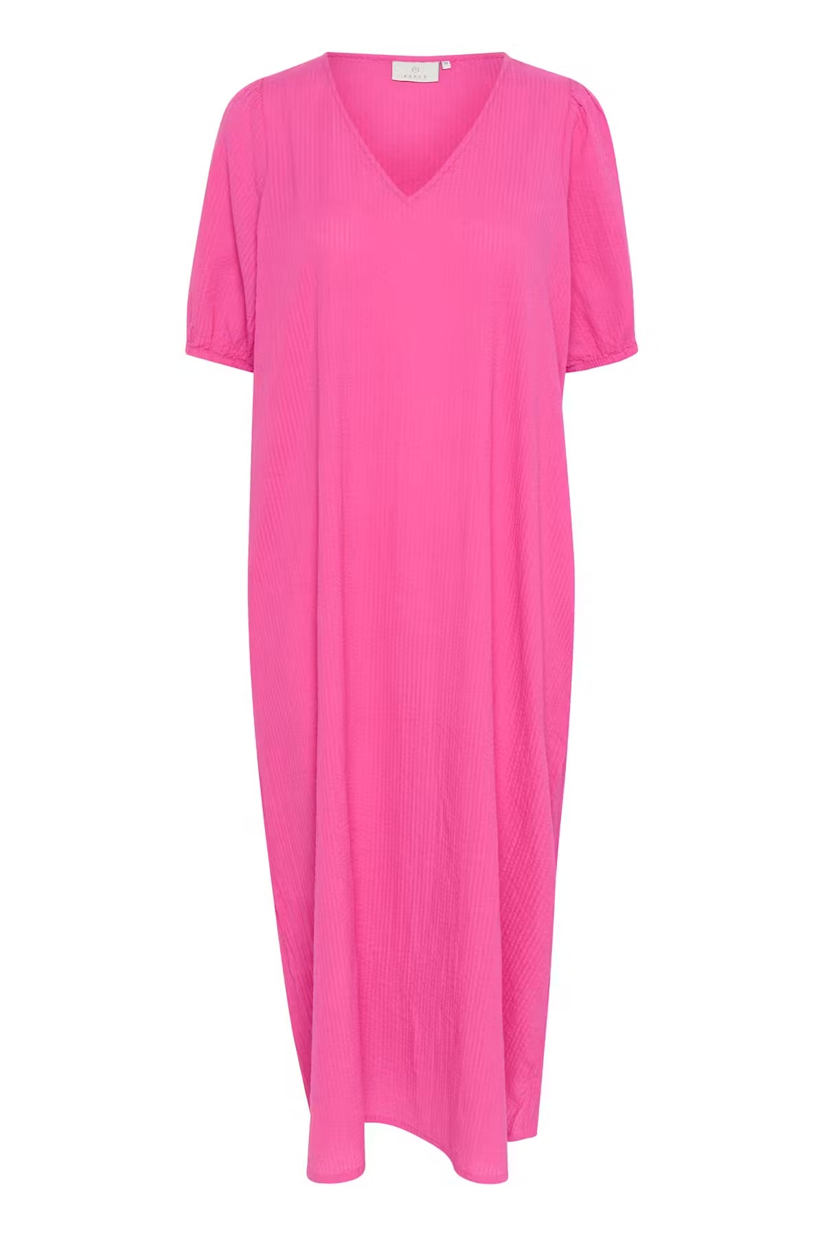 Kaffe KAlinn Hot Pink Oversized Maxi Dress – V-Neck Puff 3/4 Sleeves Side Pockets Relaxed Fit | Women