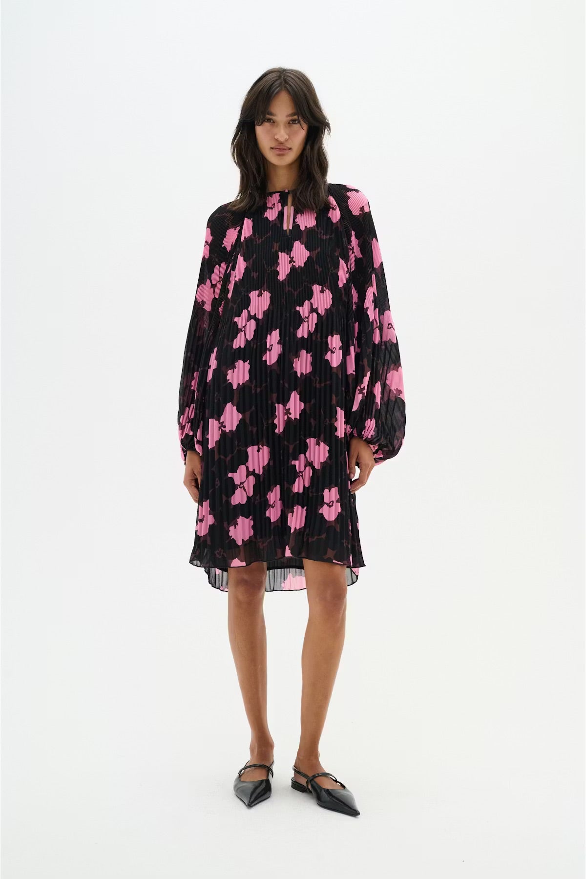 InWear MendraIW Short Dress - Pink Floral Print Pleated Dress