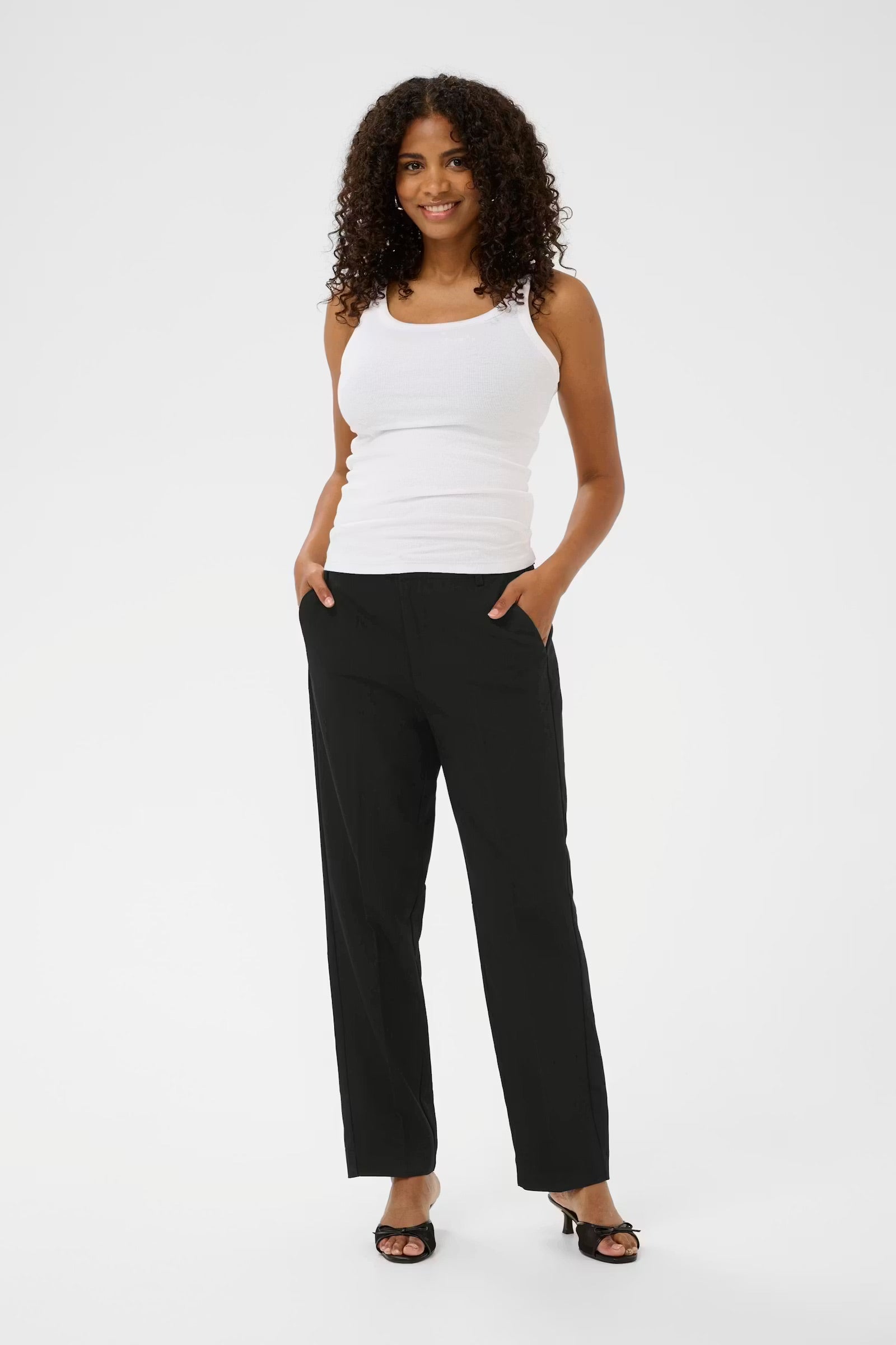 Kaffe KAsakura Black Straight Leg Tailored Trousers – Side Pockets Zip Fly Ankle Length | Women