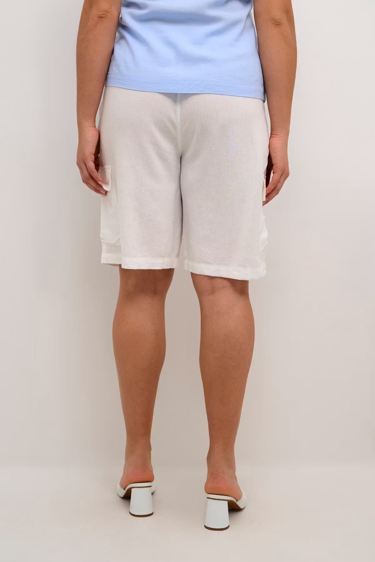 Kaffe KAmilia Off-White Linen Bermuda Shorts – Elasticated Waist Patch Pockets Relaxed Fit | Women