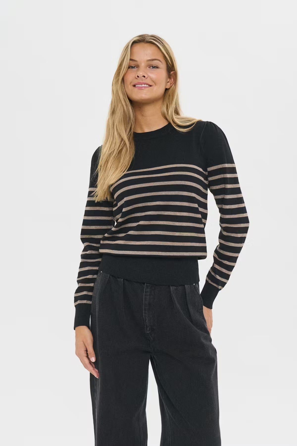 Saint Tropez MilaSZ Pullover - Black with Gold Stripes