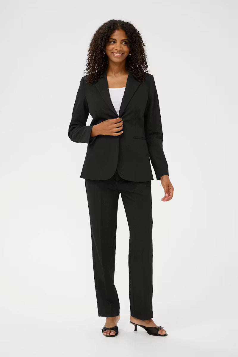 Kaffe KAsakura Black Straight Leg Tailored Trousers – Side Pockets Zip Fly Ankle Length | Women