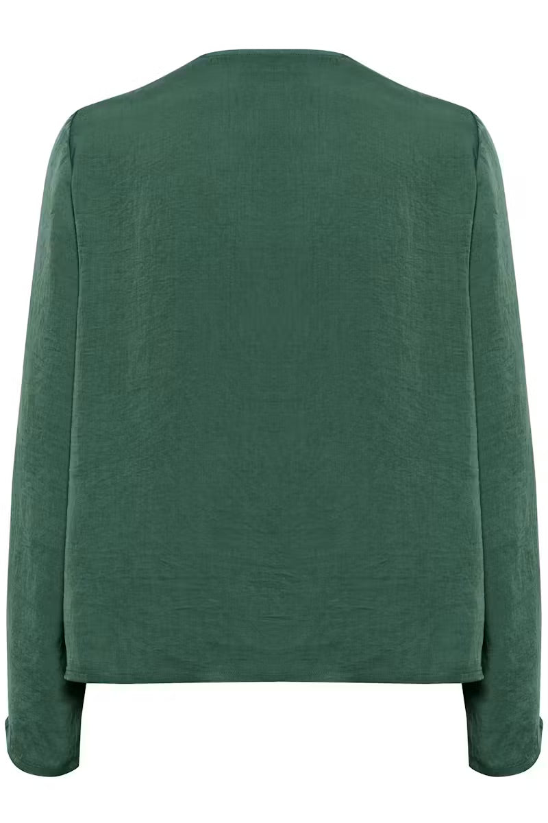Kaffe KAariel Forest Green Satin Cowl Neck Blouse – Long Balloon Sleeves Button Cuffs Relaxed Fit | Women