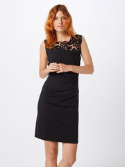 Kaffe India Vivi Black Lace Illusion Neckline Ruched Bodycon Midi Dress – Sleeveless Knee Length | Women