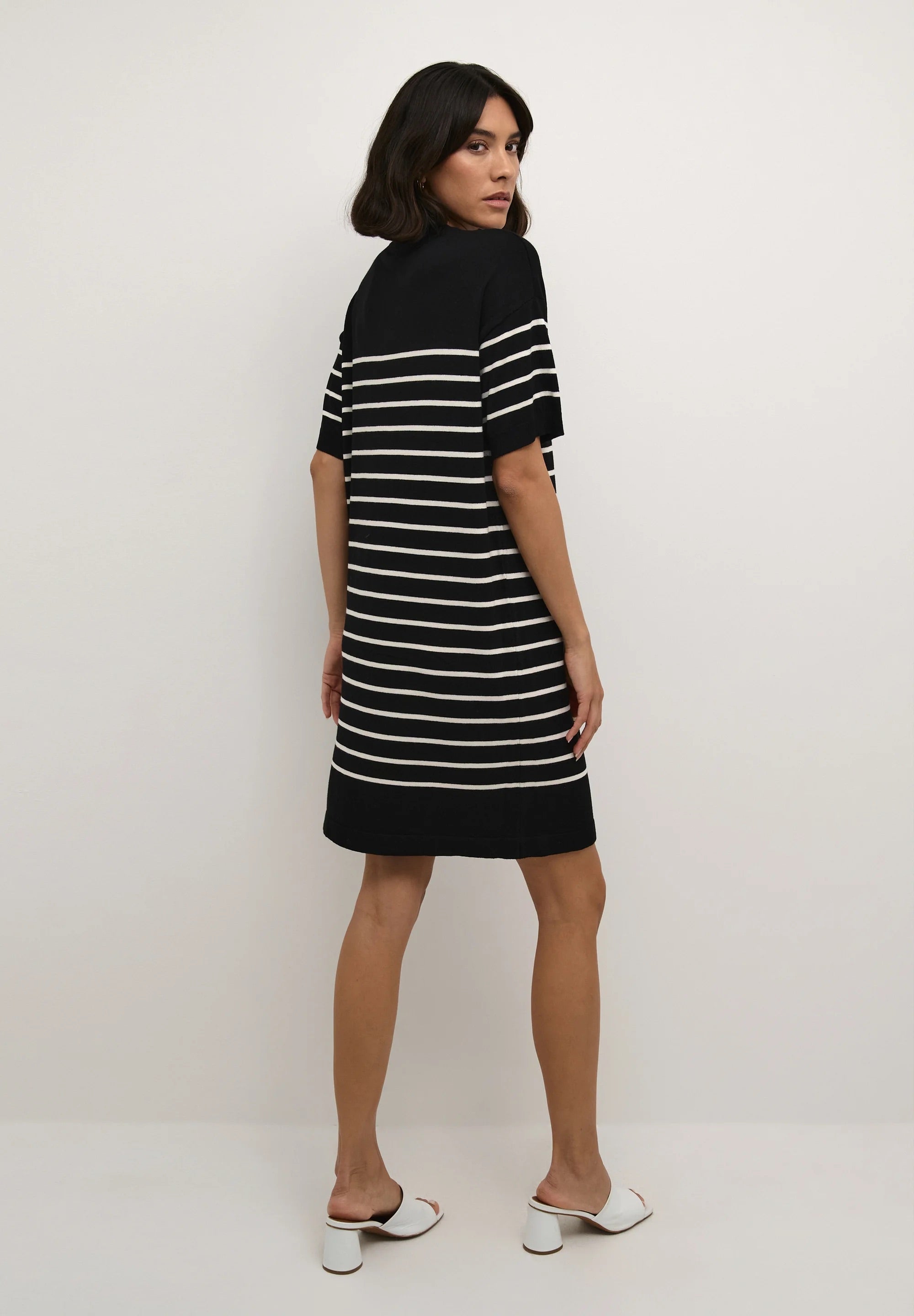 Kaffe Kalizza Black & White Stripe Knit Mini Dress – Short Sleeve | Women