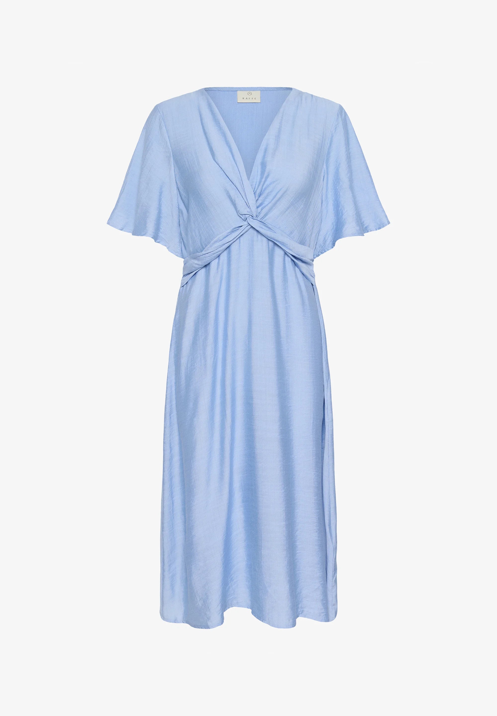 Kaffe KAjasmin Placid Blue Twist Front Midi Dress – V-Neck Flutter Sleeves Elasticated Back | Women