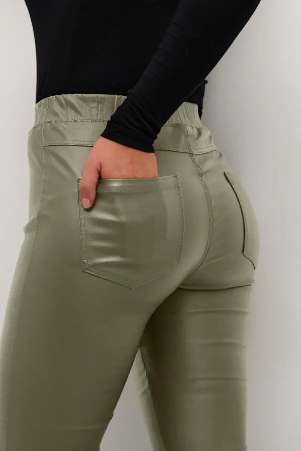 KAFFE Faux Leather Cropped Pants
