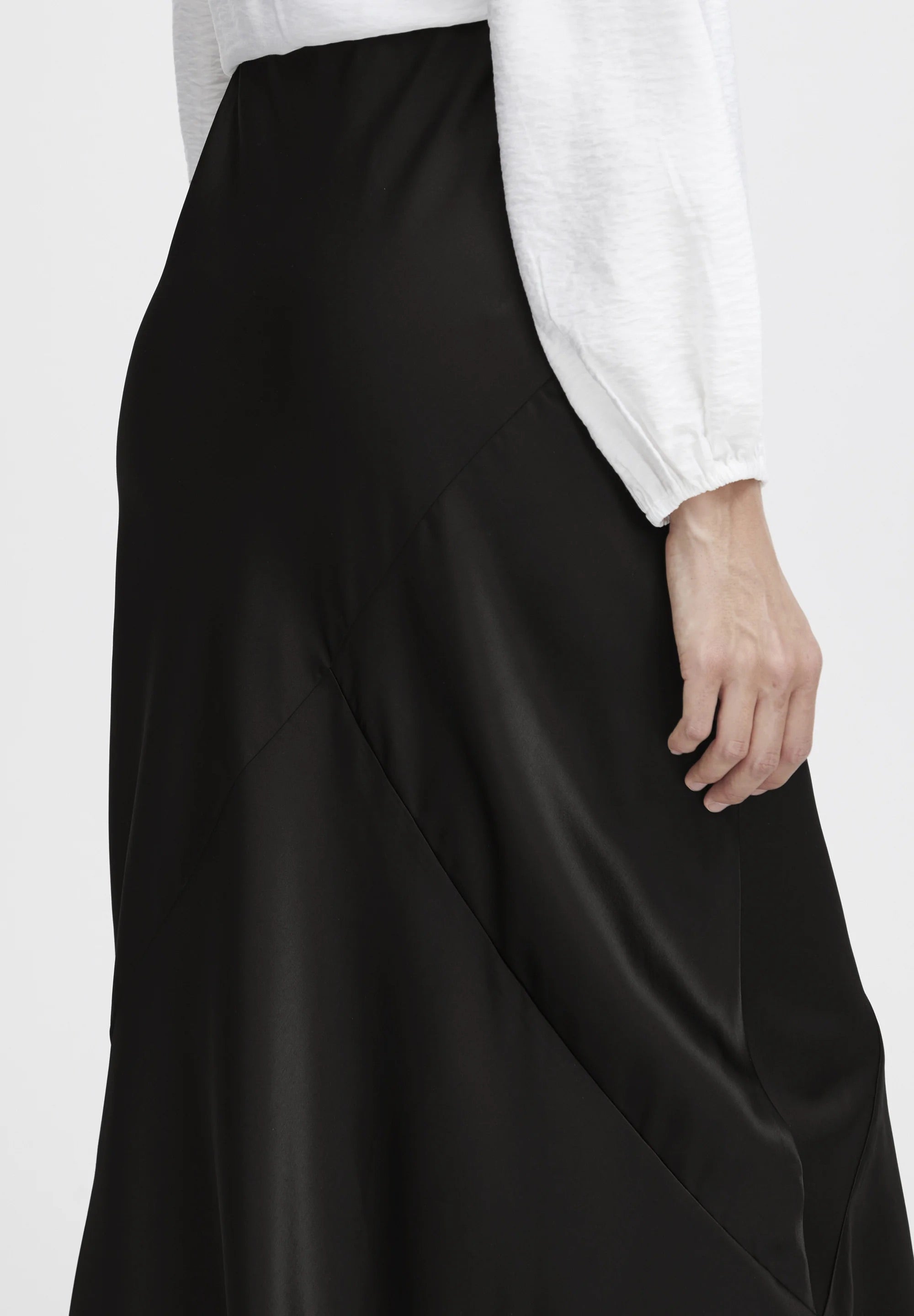 b.young Bydolora Satin Bias-Cut Midi Skirt - Black