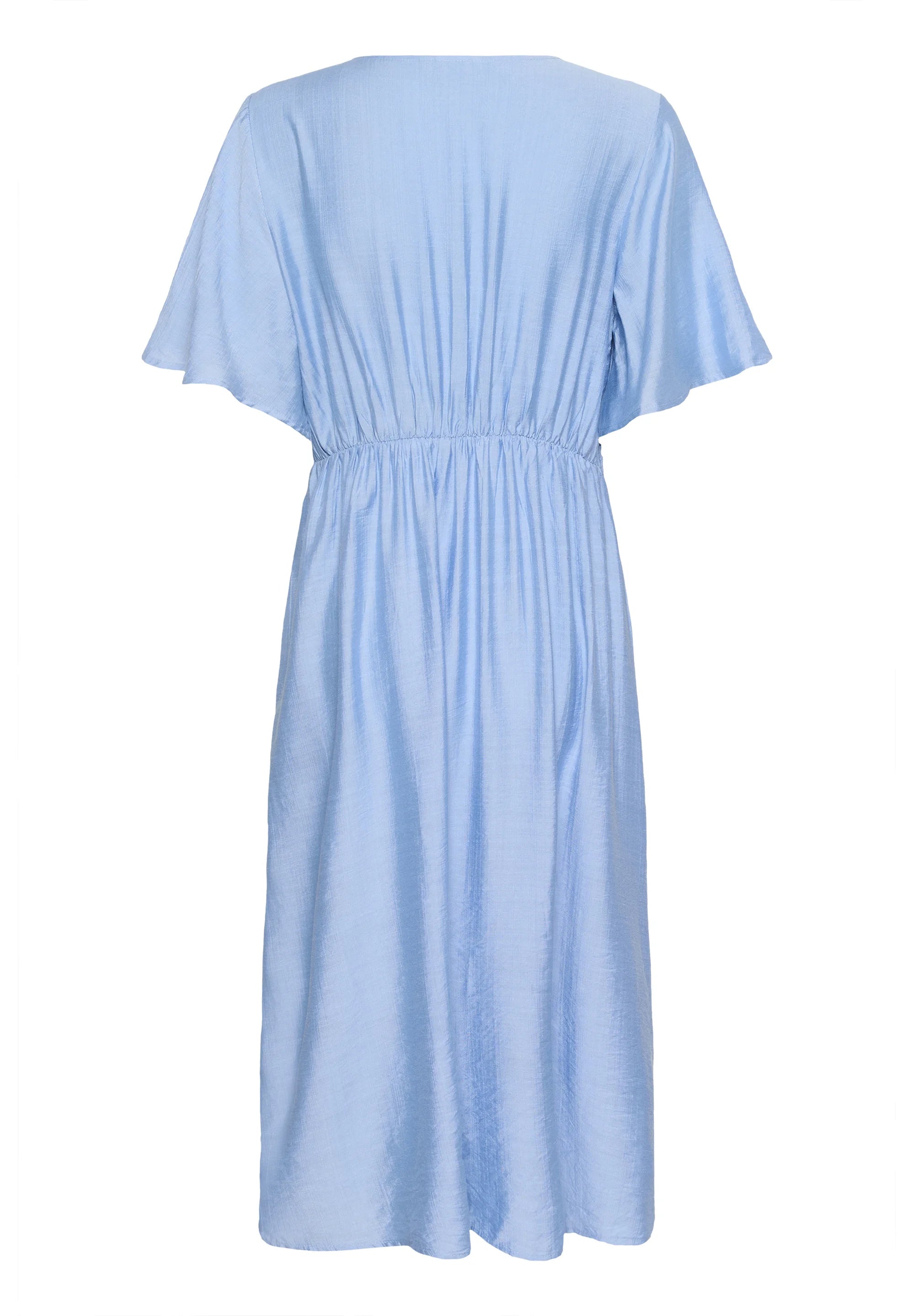 Kaffe KAjasmin Placid Blue Twist Front Midi Dress – V-Neck Flutter Sleeves Elasticated Back | Women