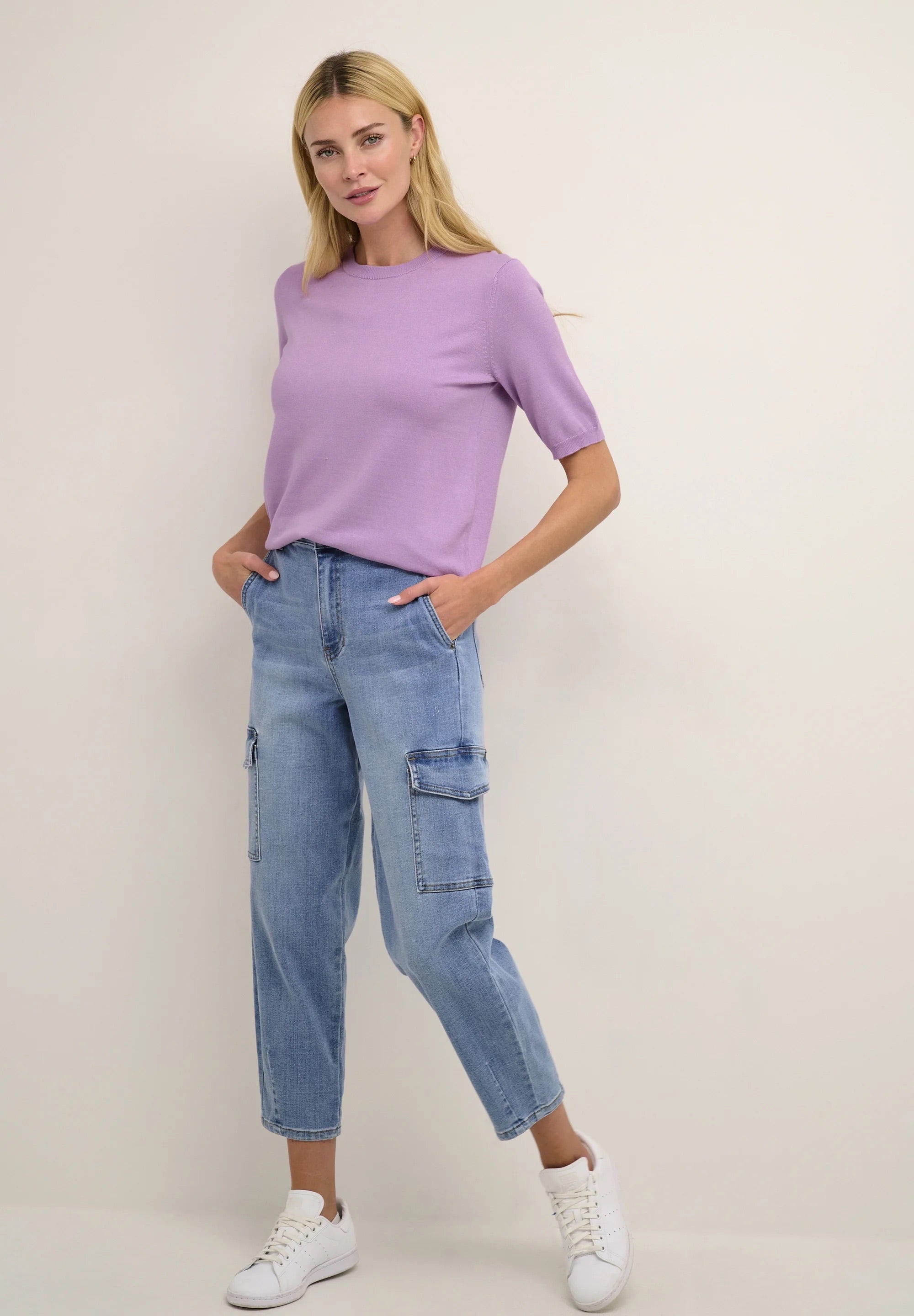 Kaffe Kalizza Lupine Lavender Fine Knit Short Sleeve Top – Women's Designer Outlet