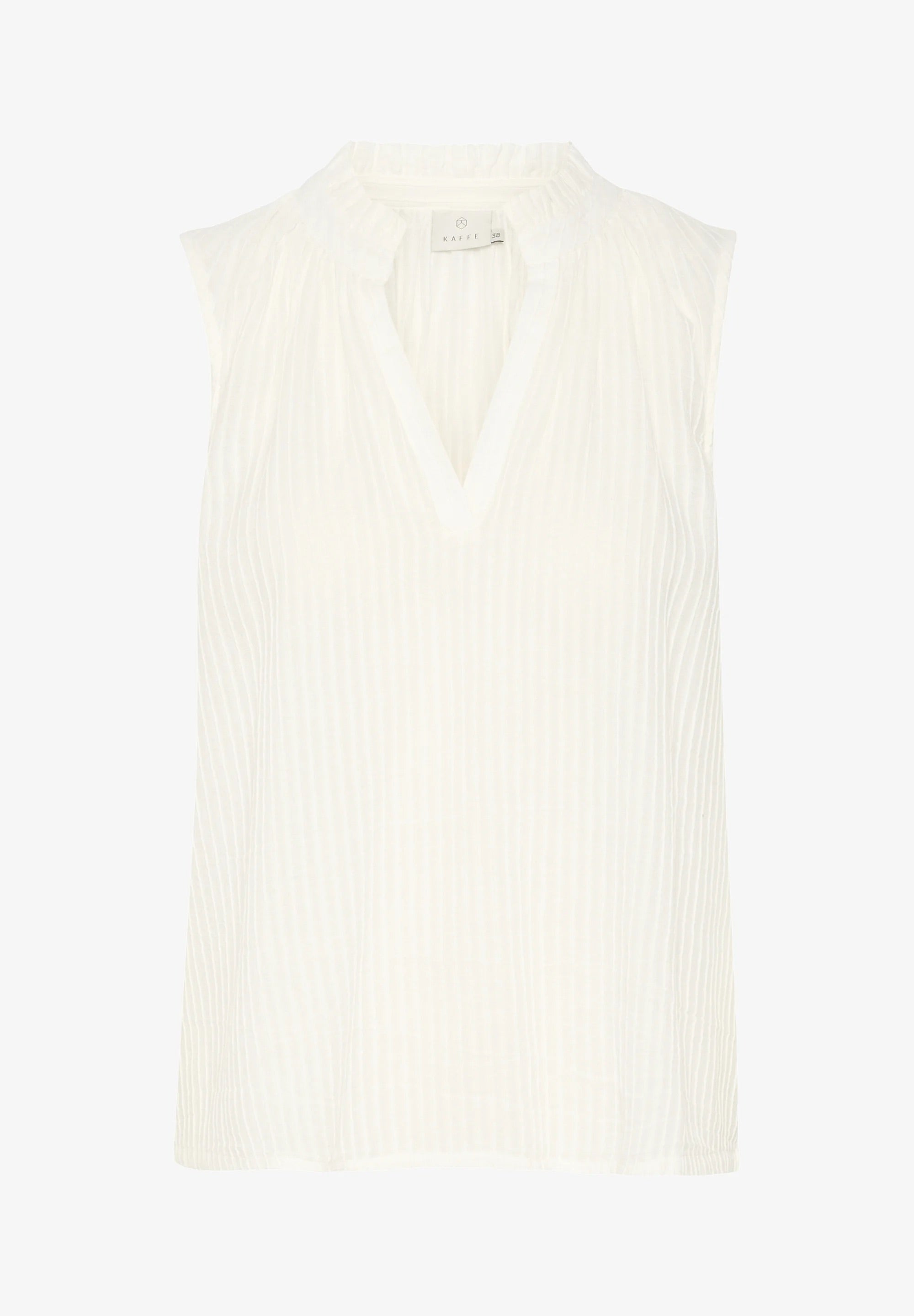 Kaffe KAalice Cream White Pleated Ruffle Collar V-Neck Sleeveless Top – Relaxed Fit | Women