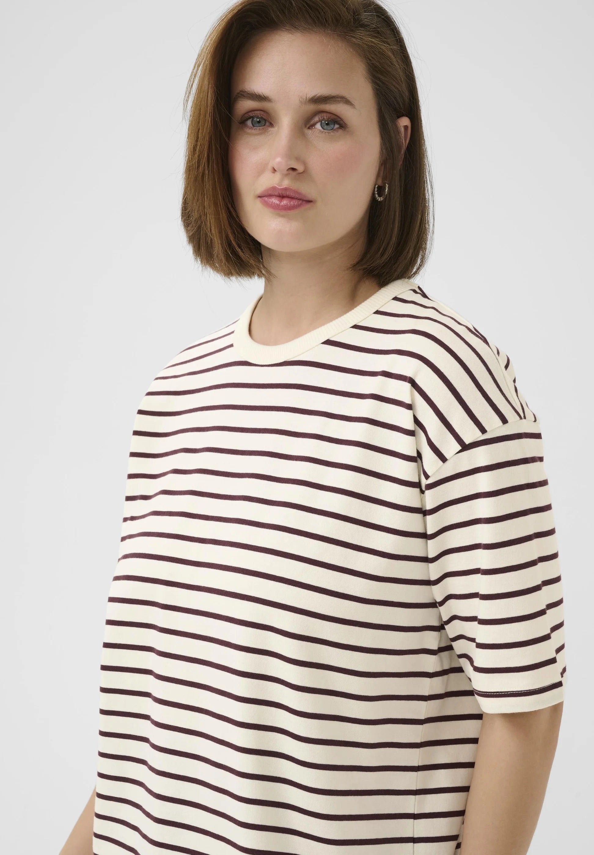 Kaffe Kawinny Breton Stripe Oversized T-Shirt – Half Sleeve | Women's Designer Outlet