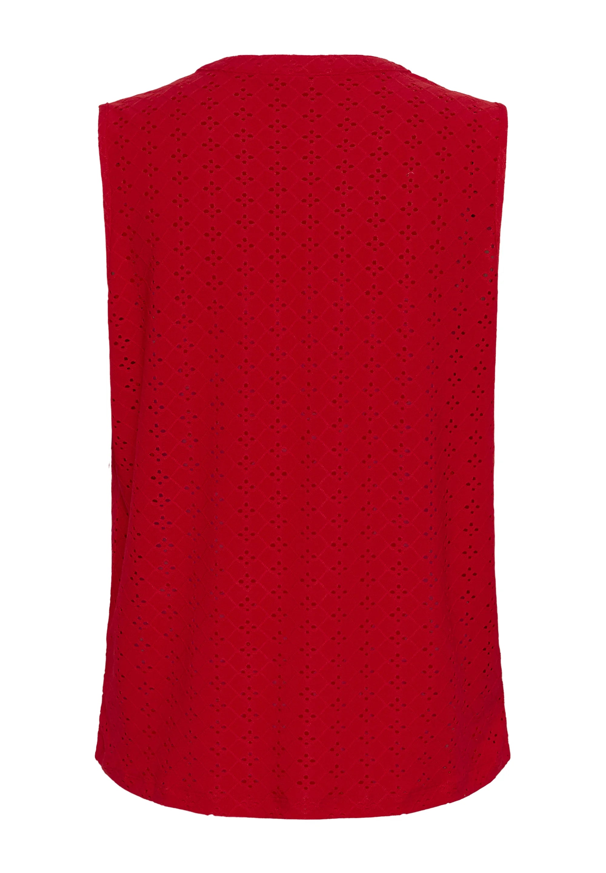 Kaffe KACARRIE Lollipop Red Broderie Anglaise Sleeveless Top – Split V-Neck Relaxed Fit | Women