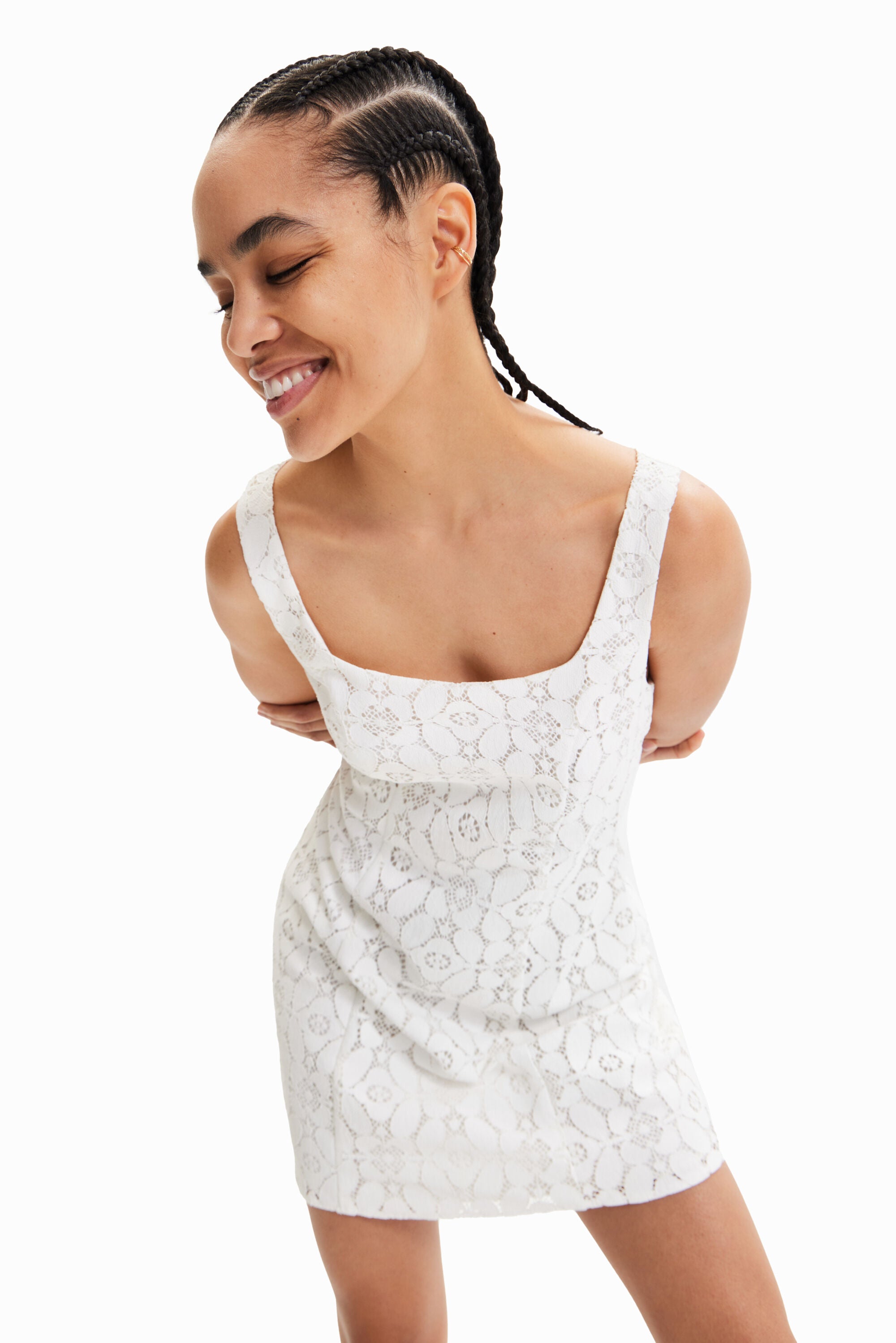 Desigual Floral Lace Mini Dress – White