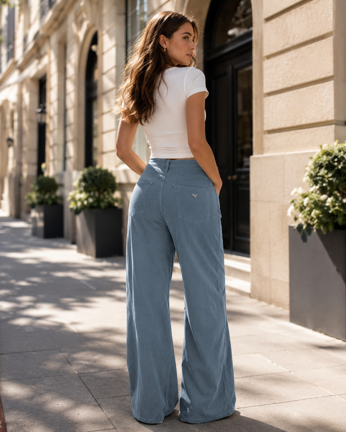Guess Rebecca Steel Blue Wide-Leg High-Waist Jeans – 5 Pocket