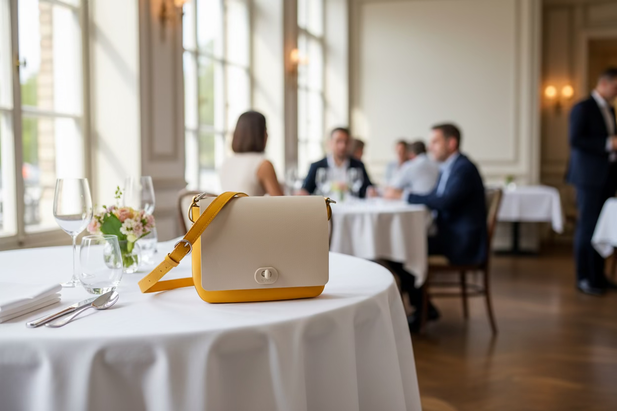 O bag pocket crossbody – lemon yellow body, off-white lid, twist lock