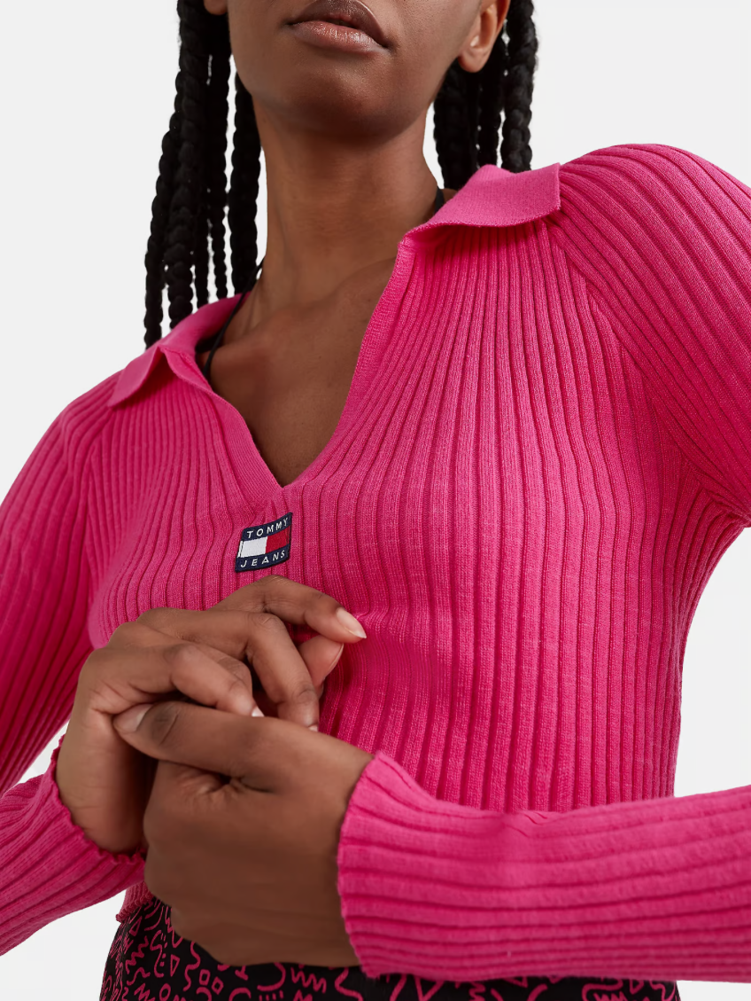 Tommy Jeans Pink Collared Cropped Sweater