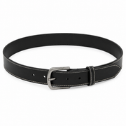 PartTwo Black Leather Belt – White Contrast Stitch Silver Buckle | Women